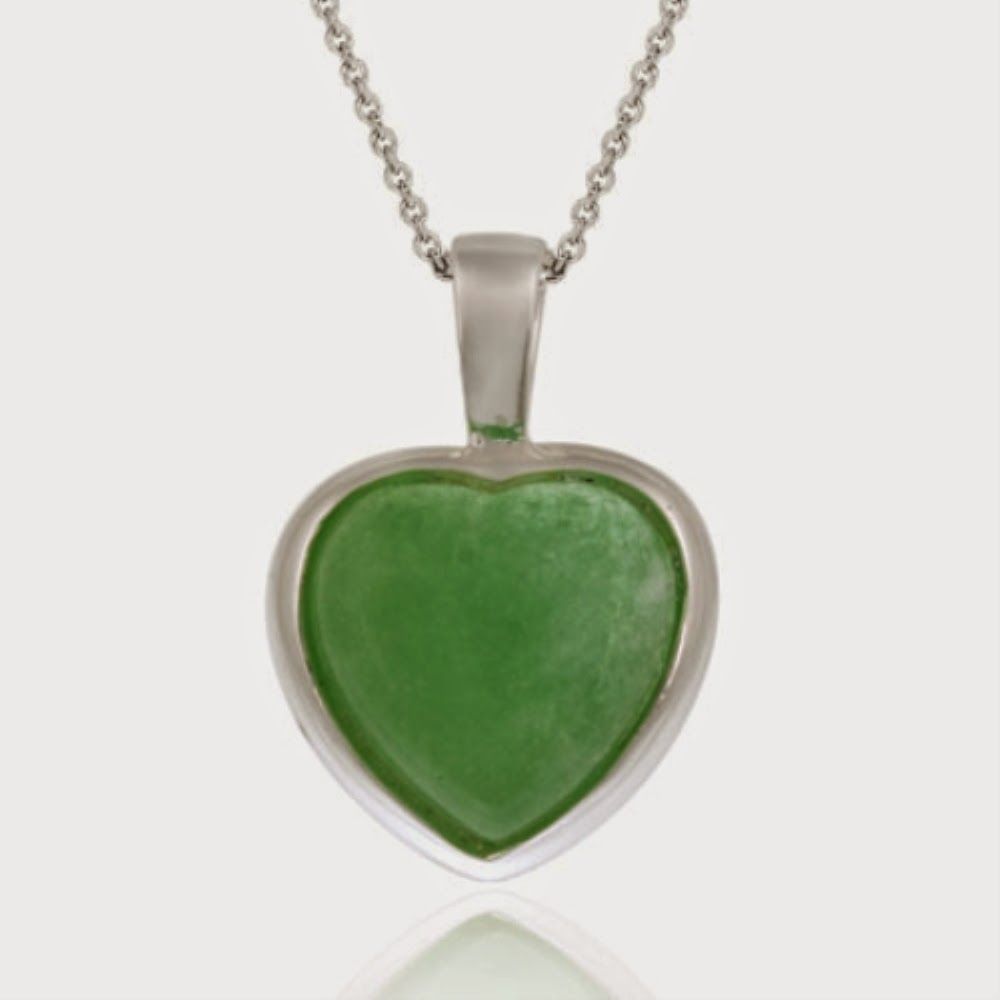 Sterling Silver Chinese Green Jade Heart Shaped Pendant - Grocery