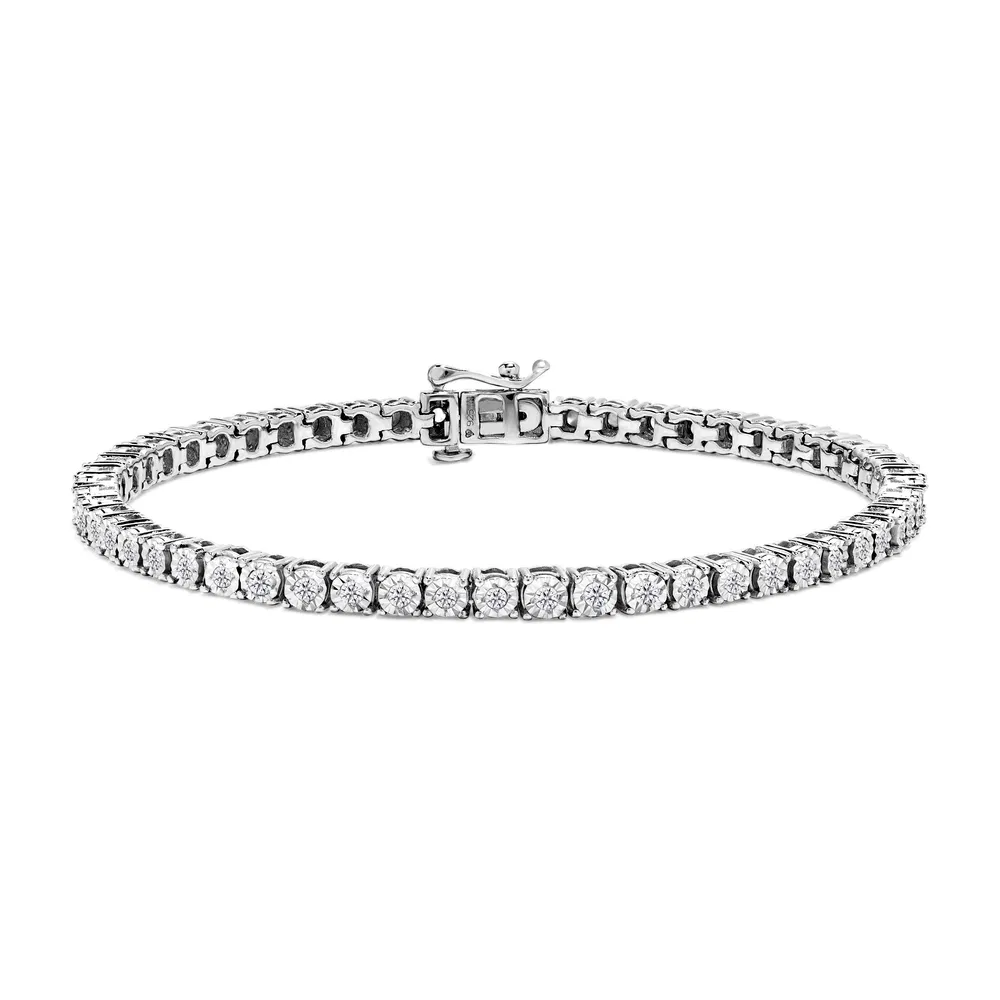 .925 Sterling Silver 1/2 Cttw Diamond Illusion-Set Miracle Plate Tennis Bracelet (I-J Color, I3 Clarity) - 7