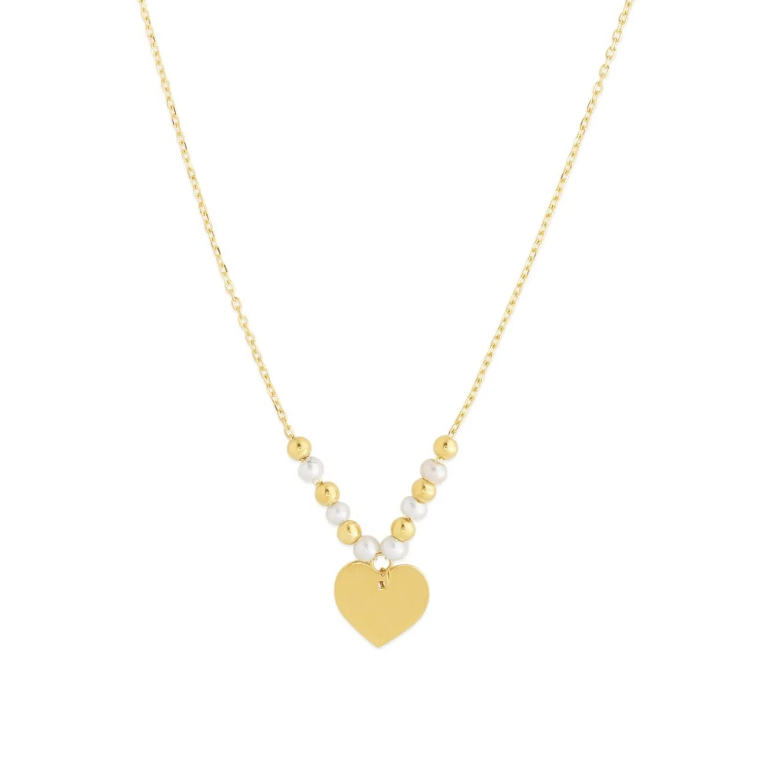 14k Yellow Gold High Polish Beaded Pearl Heart Drop Pallina Necklace - Grocery