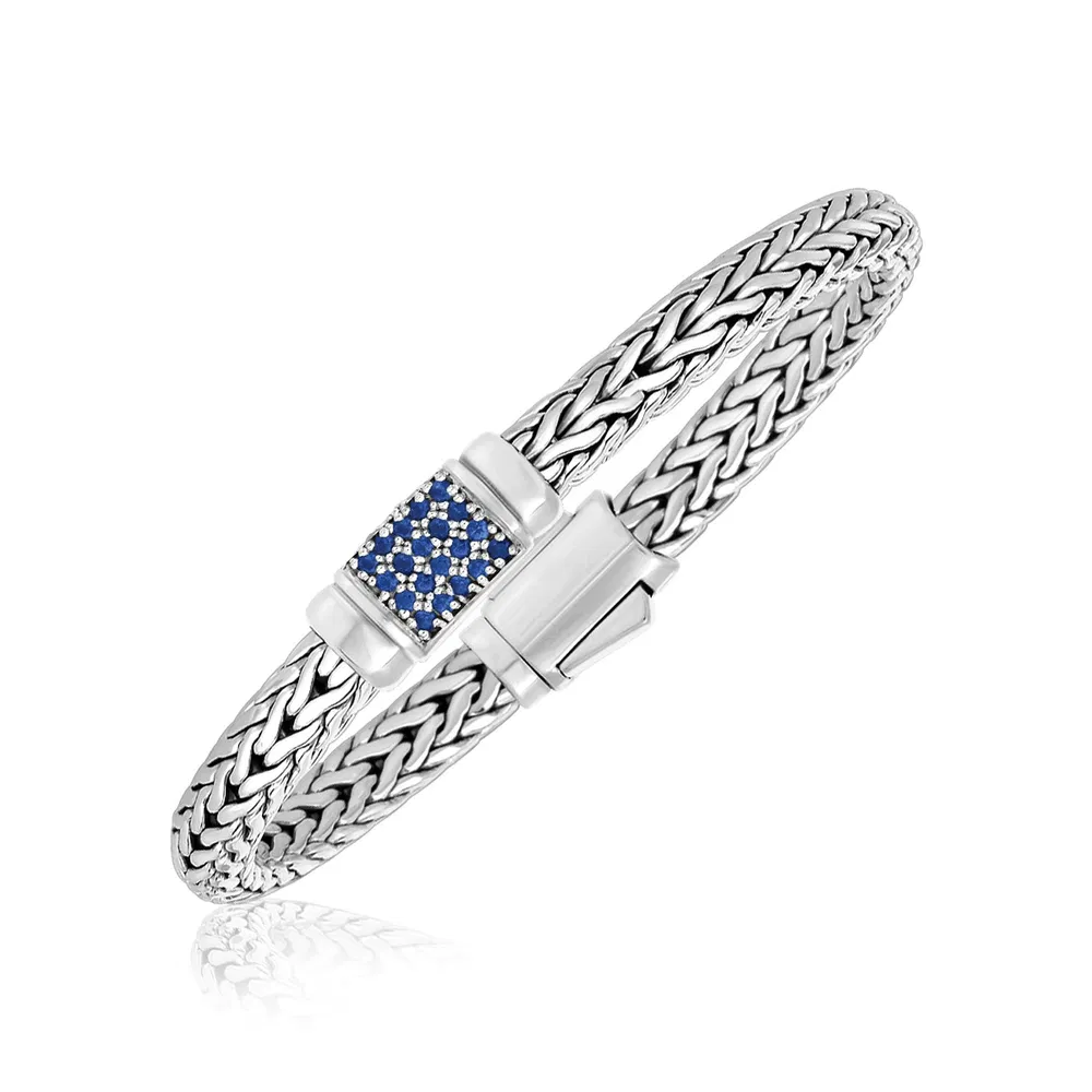 Sterling Silver Weave Motif Bracelet with Blue Sapphire Embellishments - Grocery