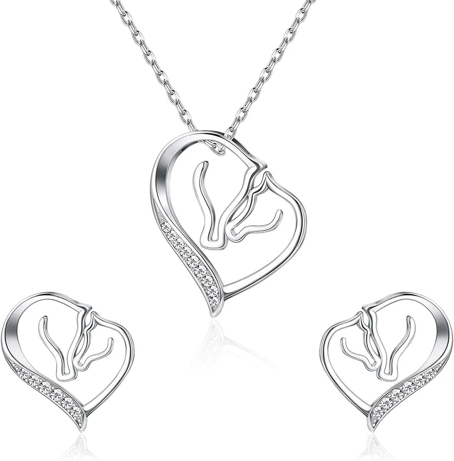 Mother And Child Horse Head Heart Pendant Necklace And Earrings Set For Women Mother's Day Gifts For Grandmother Mom Daughter Wife - Grocery