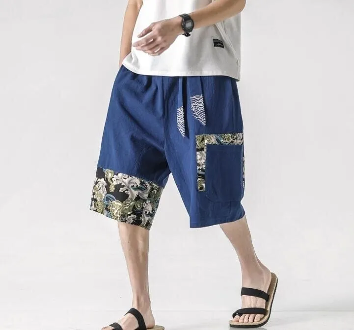Embroidered Belt Print Linen Shorts - Grocery