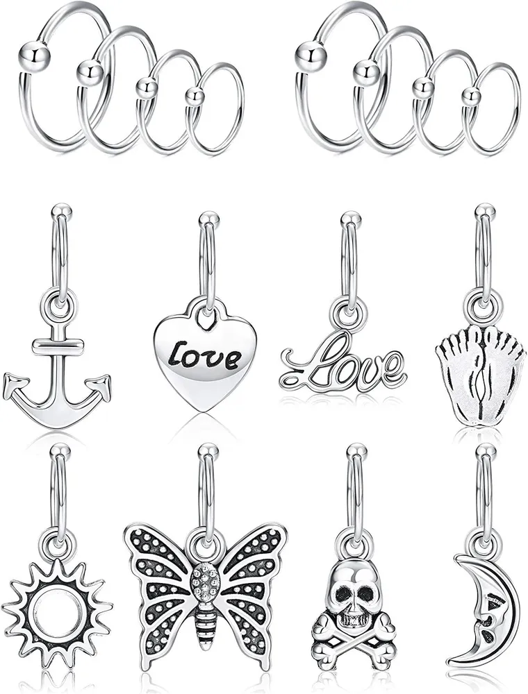 16Pcs 20G Nose Rings Hoop Stainless Cartilage Helix Hoop Hook Tragus Piercing Jewelry - Grocery