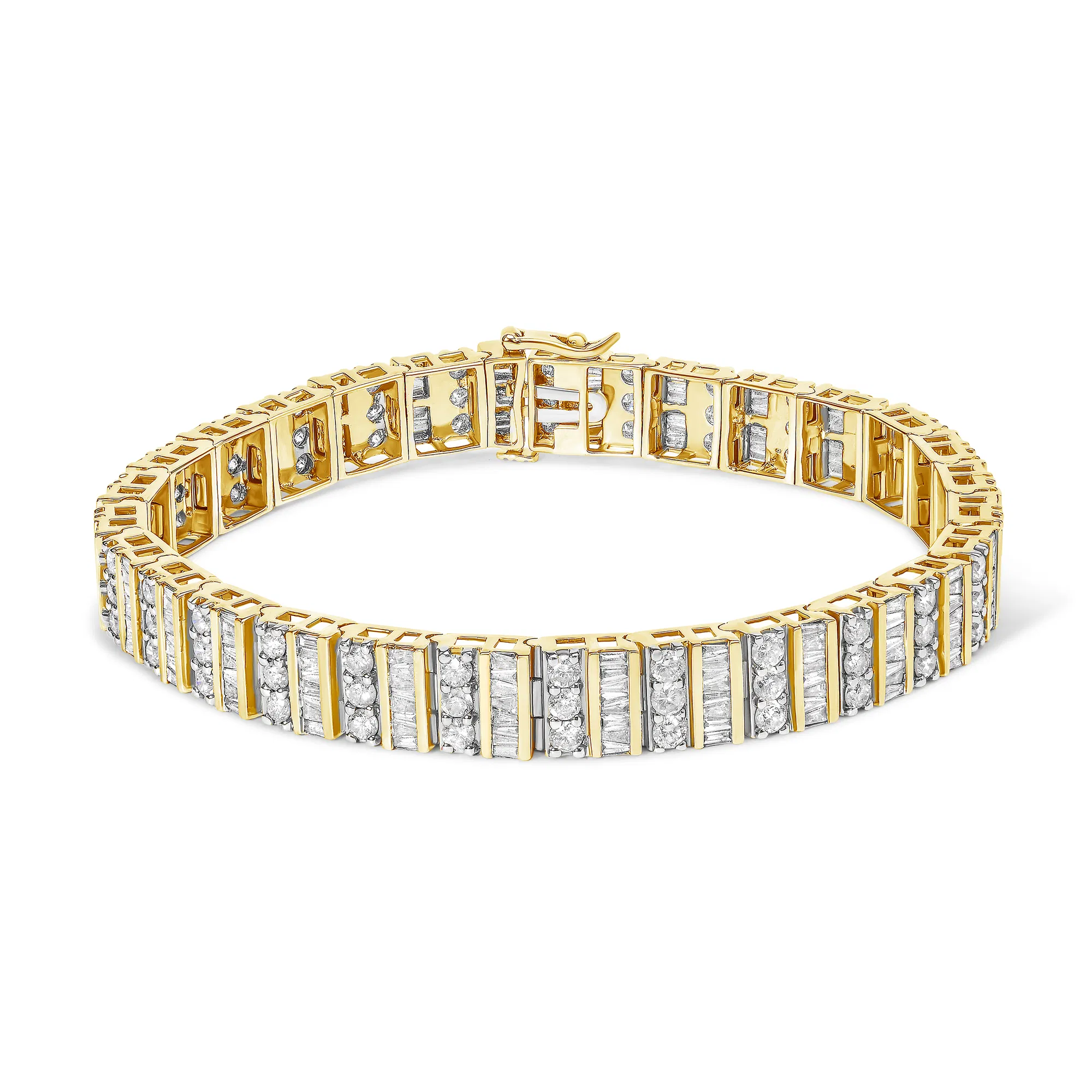 14K Yellow Gold Round and Baguette-Cut Diamond Bracelet (5.50 cttw, H-I Color, I1-I2 Clarity) - Grocery