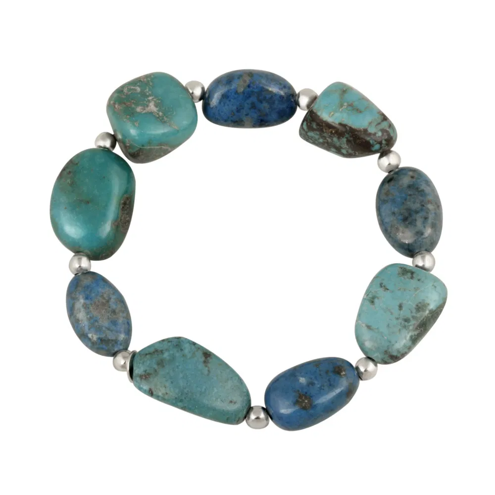 Sterling Silver Denim Lapis & Created Turquoise Nuggets Stretch Bracelet - Grocery