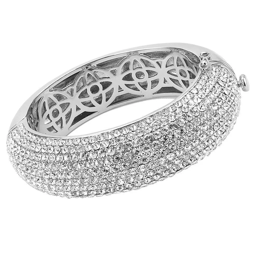 LO4302 - Rhodium Brass Bangle with Top Grade Crystal in Clear - Grocery