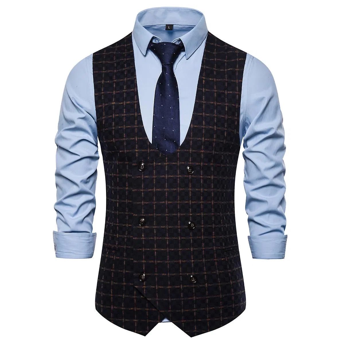 Men's Plaid U-Neck Business Casual Four Seasons Suit Vest - Grocery
