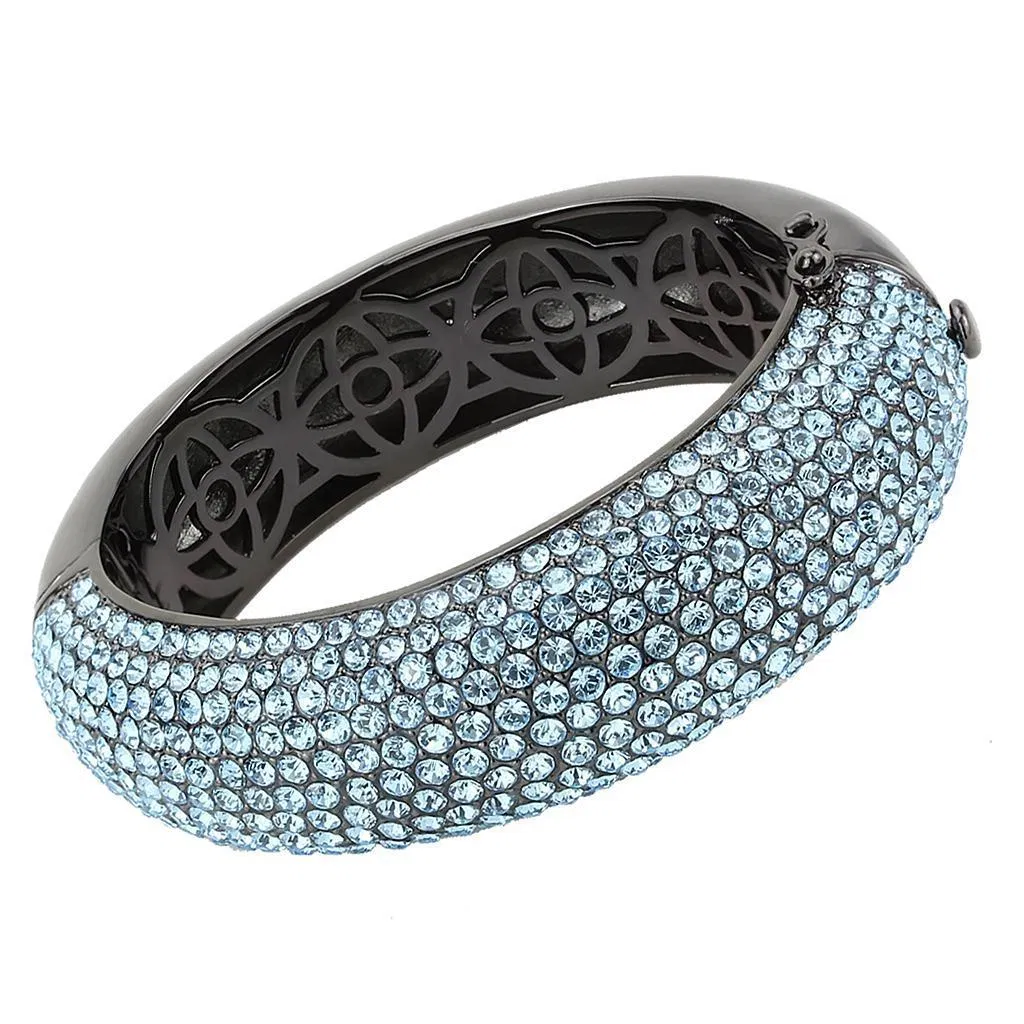 LO4305 - TIN Cobalt Black Brass Bangle with Top Grade Crystal in Sea Blue - Grocery