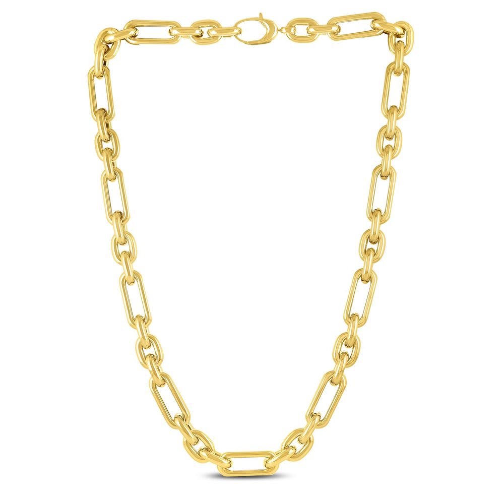 14k Yellow Gold Italian Alternating Paperclip Oval Links Chain Necklace - Grocery
