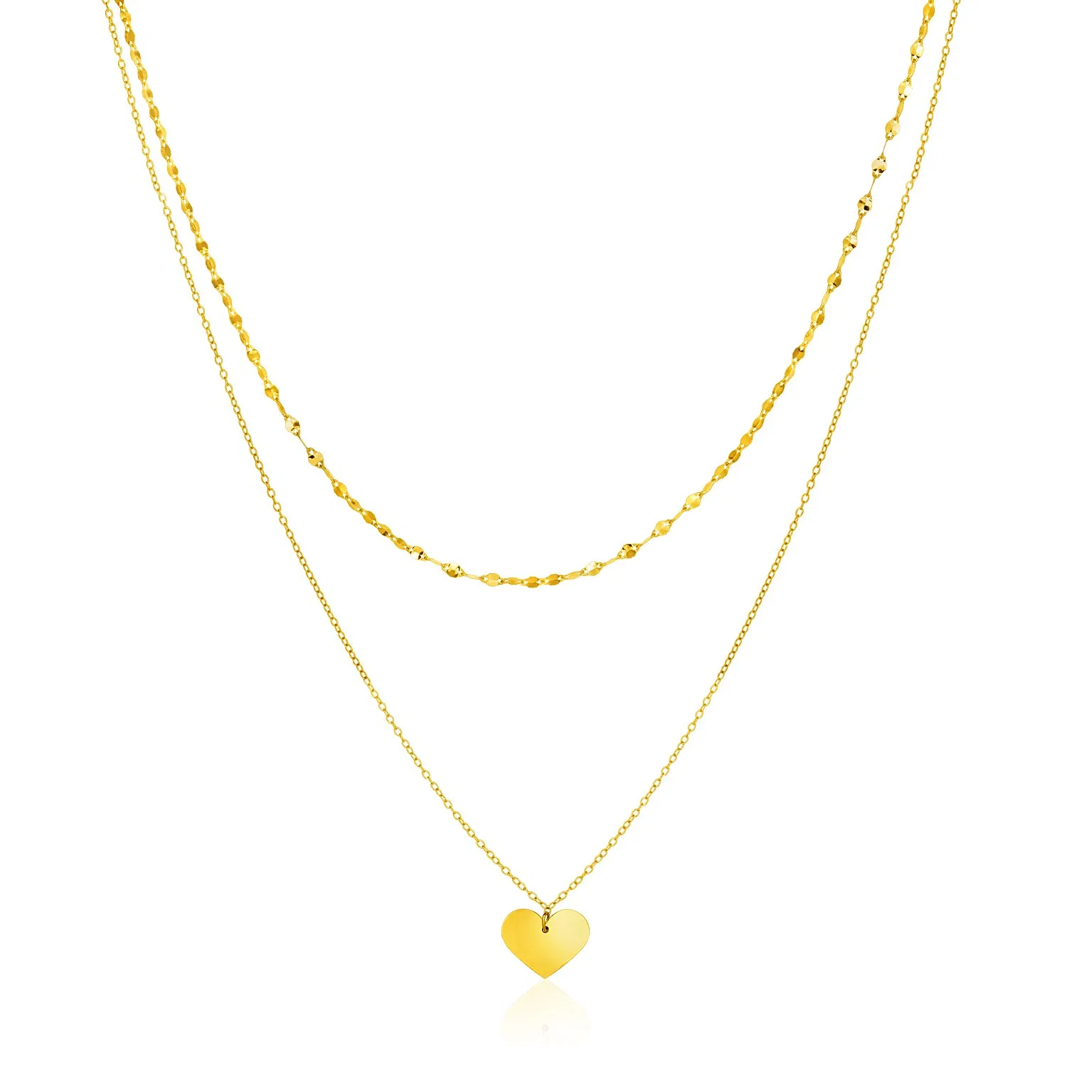 14k Yellow Gold 18 inch Two Strand Necklace with Heart Pendant - Grocery