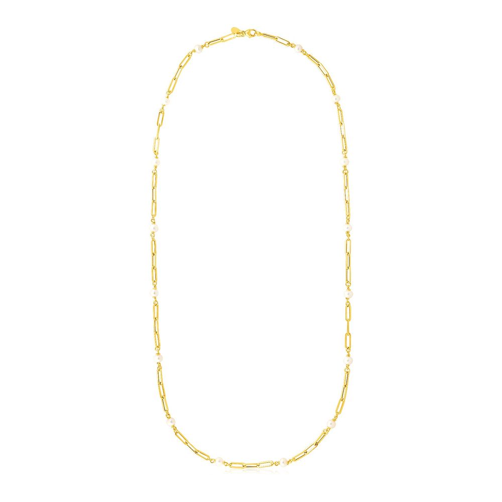 14k Yellow Gold Paperclip Chain and Pearl Necklace - Grocery