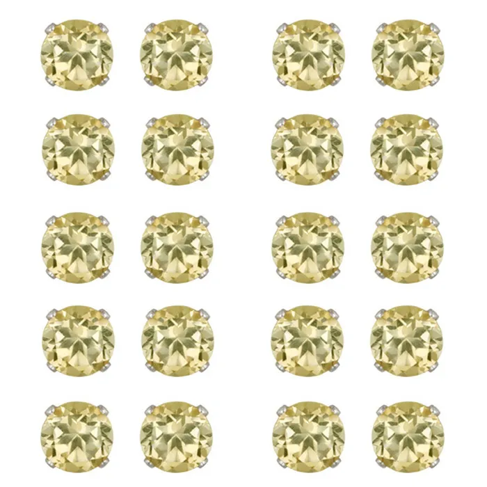 Sterling Silver 5ct Citrine 4mm Stud Earrings, Set of 10 - Grocery