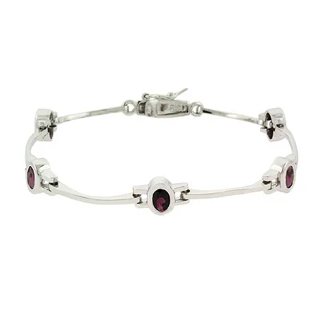Sterling Silver Garnet Stone Oval Link Station Bracelet - Grocery