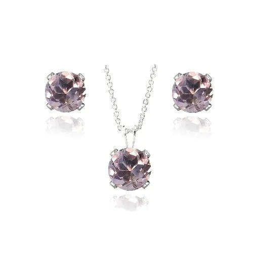 Sterling Silver 3ct Amethyst Solitaire Pendant & Earrings Set - Grocery