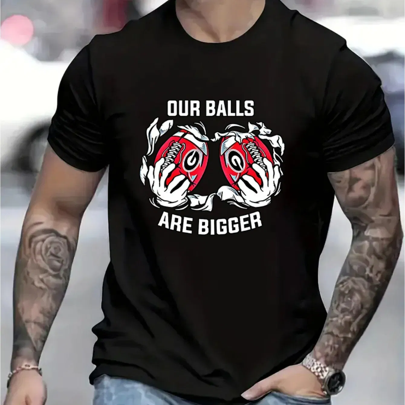 Our Ball Is A Larger Graphic Men's Short Sleeved T-shirt, Comfortable Stretch Summer Fashion T-shirt, Casual Daily Style Fashion Clothing - Grocery