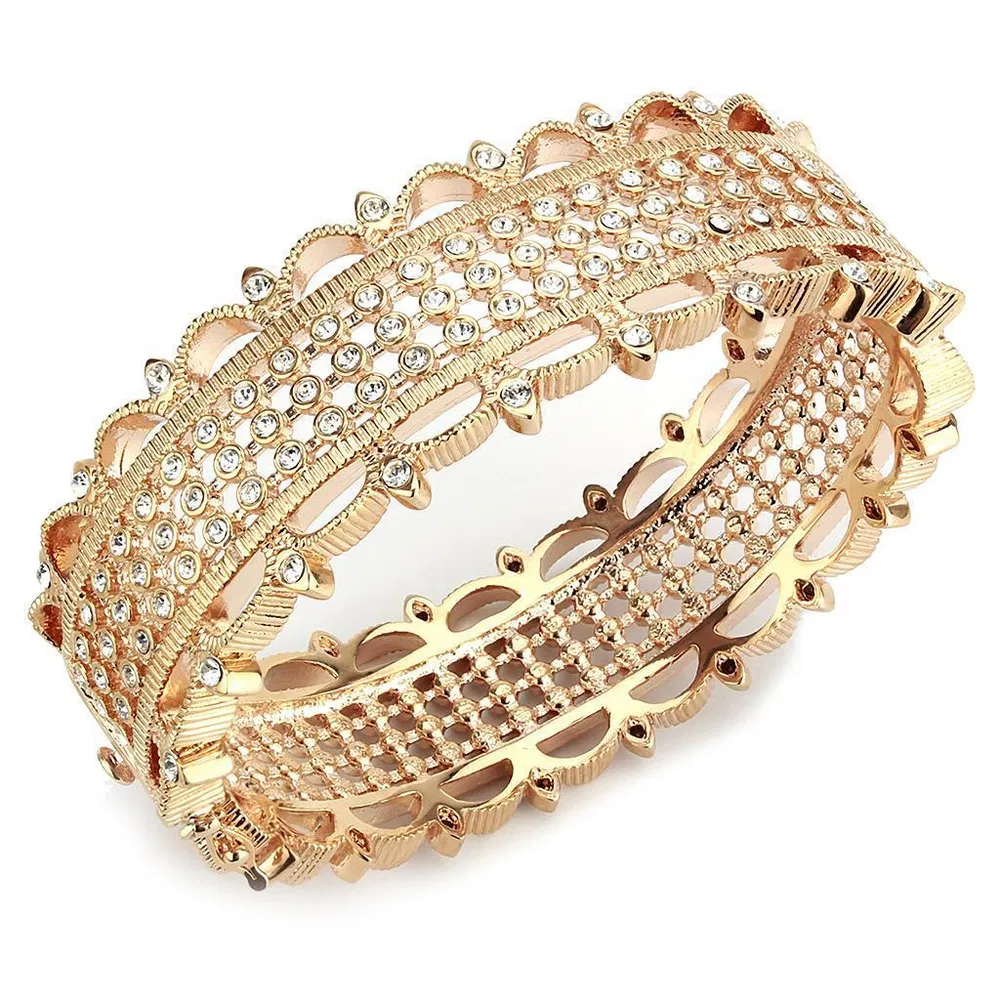 LO4344 - Rose Gold Brass Bangle with Top Grade Crystal in Clear - Grocery