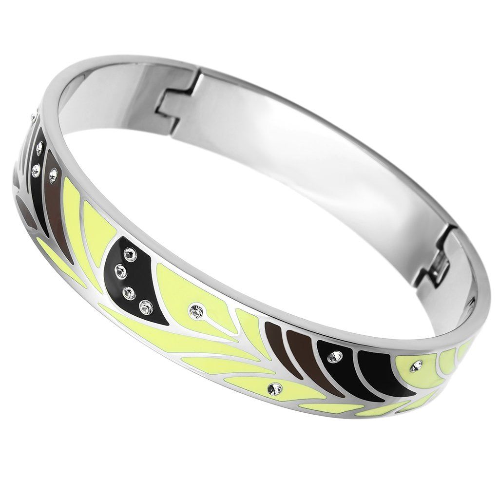 TK780 - High polished (no plating) Stainless Steel Bangle with Top Grade Crystal in Clear - Grocery