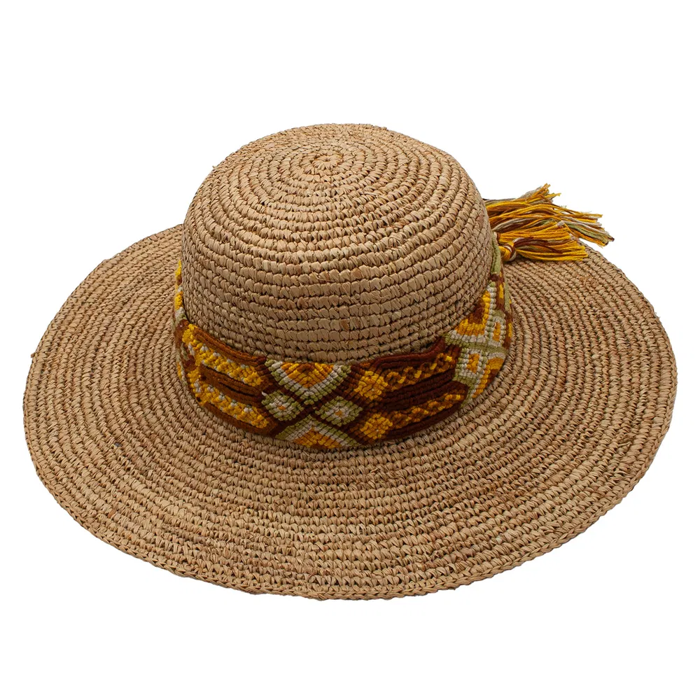Riviera Maya Raffia Straw Woven Wide Brim Beach Resort Hat - Grocery