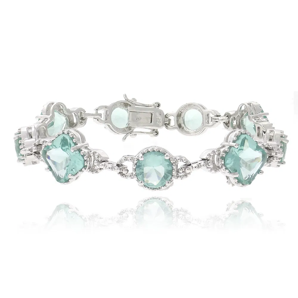 Sterling Silver 27ct Carribean Mist CZ Clover Estate Bracelet - Grocery