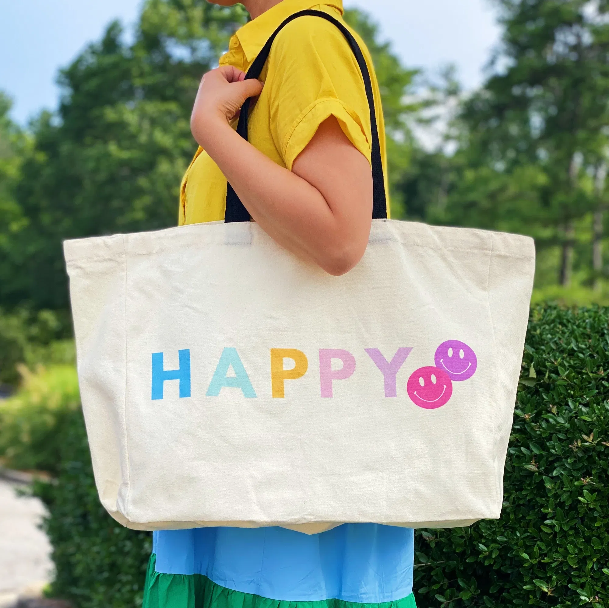 Happy And Smile Canvas Tote - Grocery