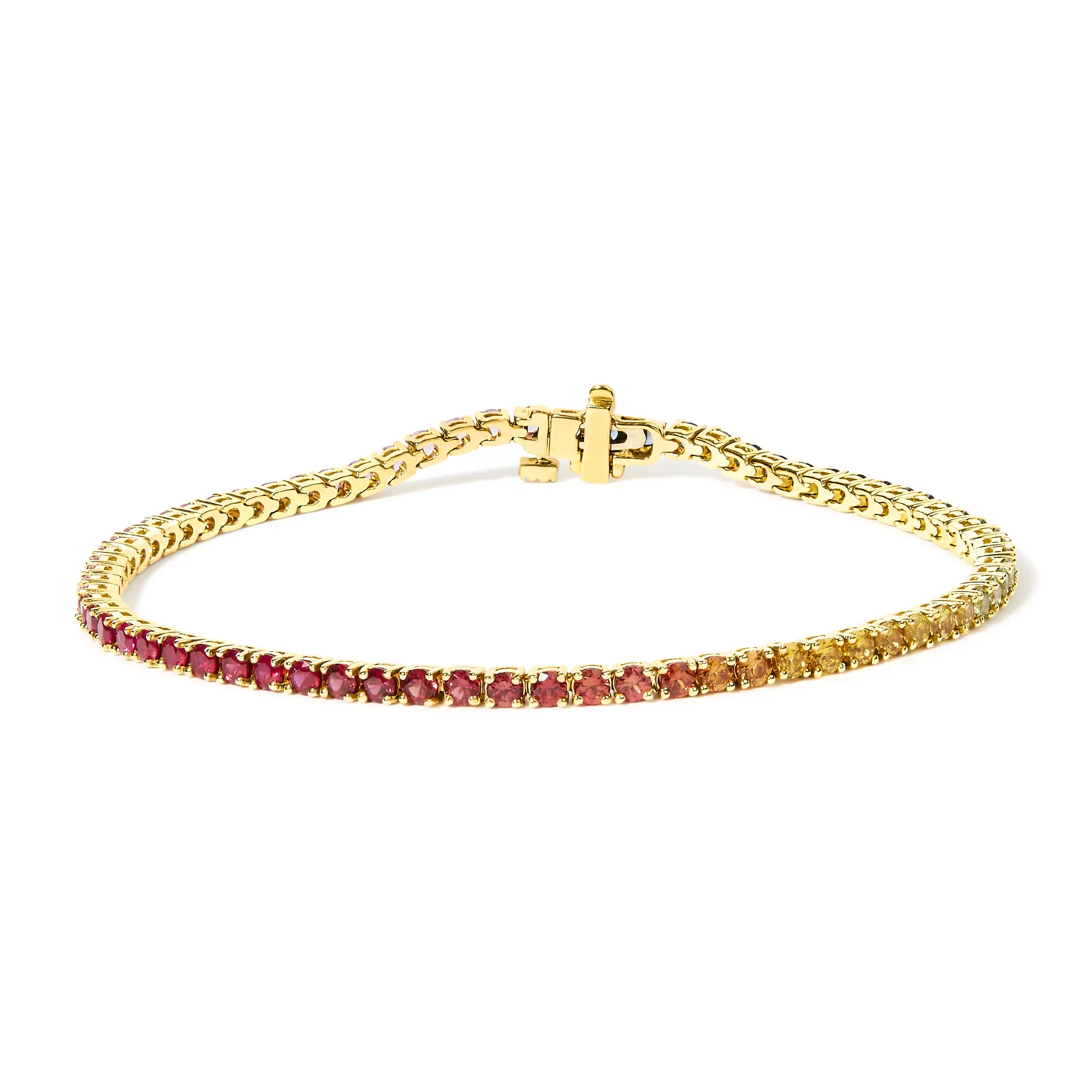 14K Yellow Gold Natural Rainbow Gemstone Sapphire and Tsavorite Tennis Bracelet - 7