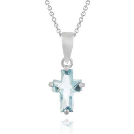 Sterling Silver Aquamarine CZ Cross Pendant - Grocery