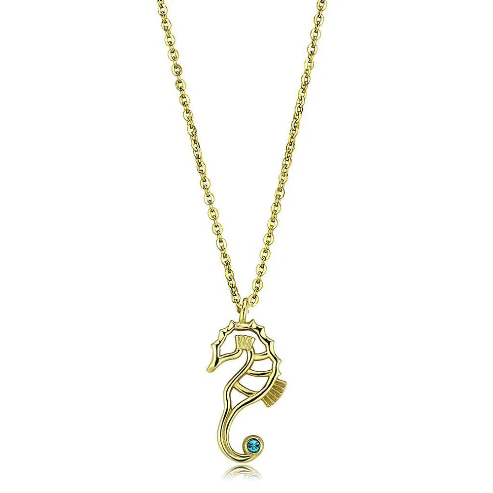 TK3296 - IP Gold(Ion Plating) Stainless Steel Necklace with Top Grade Crystal in Blue Zircon - Grocery