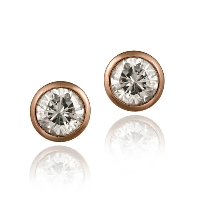 18K Rose Gold over Sterling Silver CZ Bezel Set Martini Set Stud Earrings, 6mm - Grocery