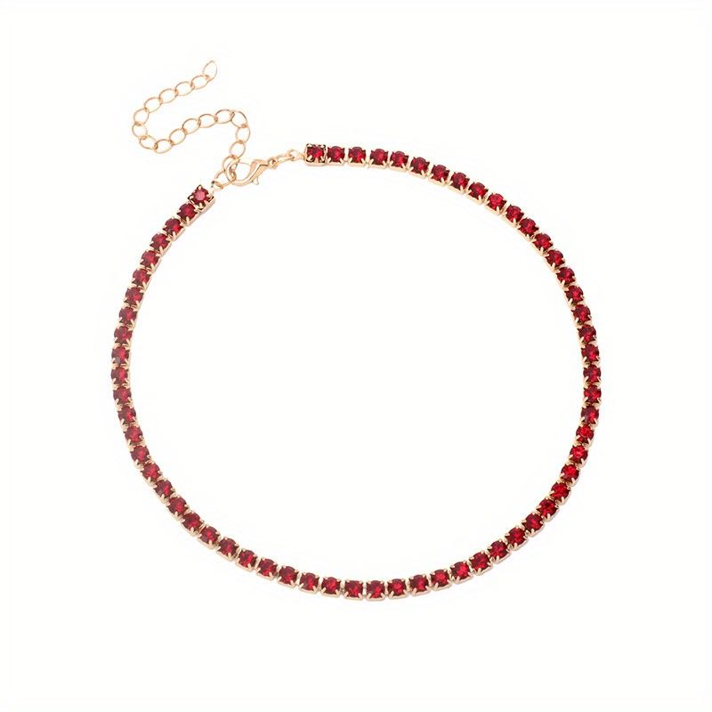 Multicolor Rhinestone Choker Necklace Stacking Clavicle Chain - Grocery