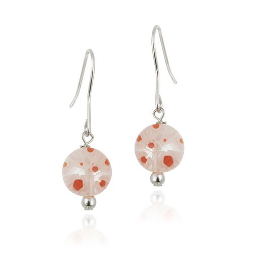 Sterling Silver Murano-Style Millefiori Glass White & Red Beaded Dangle Earrings - Grocery