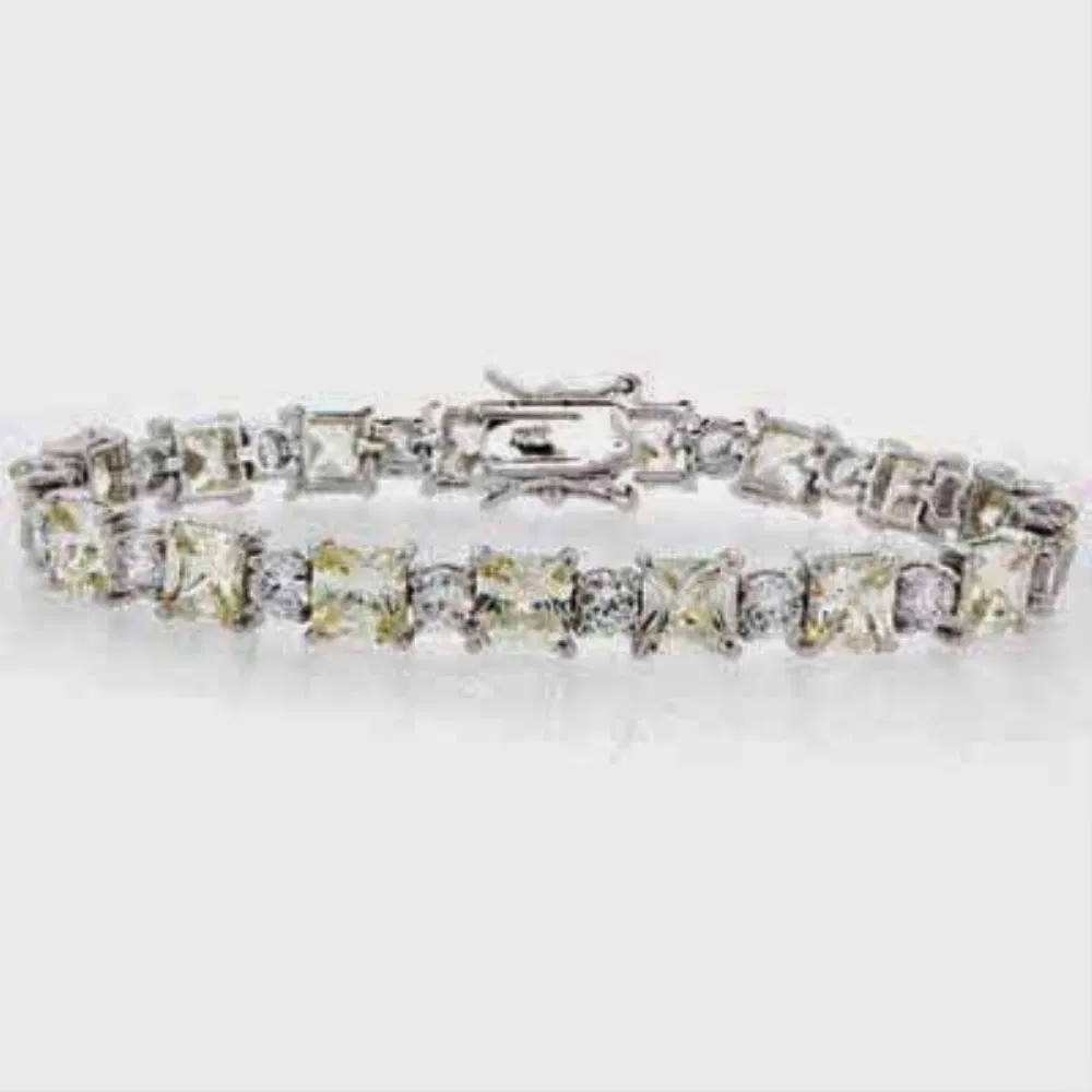 Sterling Silver Light Yellow & Clear CZ Square & Circle Tennis Bracelet - Grocery