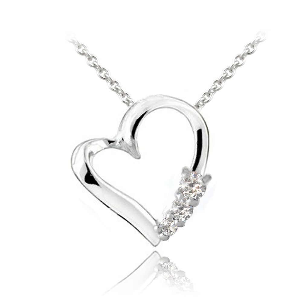 Sterling Silver CZ Three Stone Floating Heart Necklace - Grocery