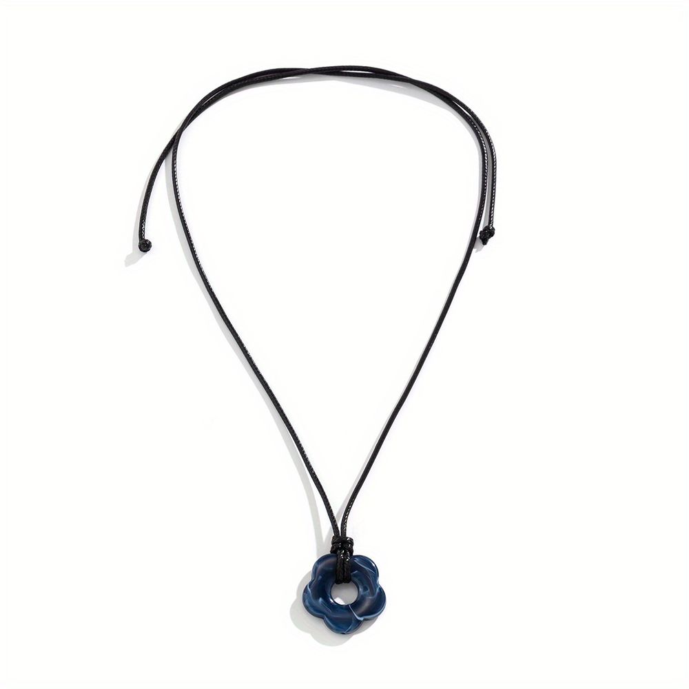 Delicate Flower Pendant Necklace Wax Line Adjustable Size Flower Necklace - Grocery