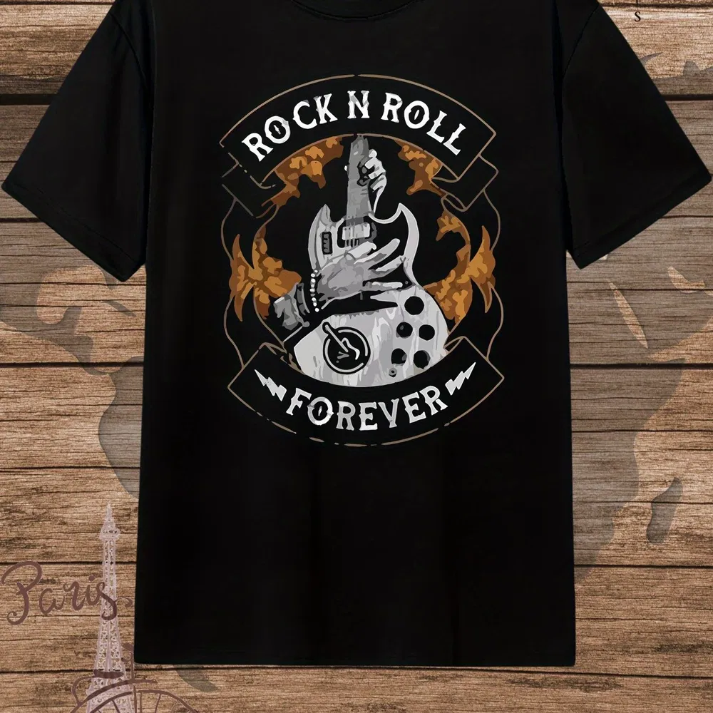 ROCK N ROLL FOREVER Printed Men's Short Sleeve Multifunctional T-shirt, Comfortable And Breathable, Summer Casual Wear - Grocery