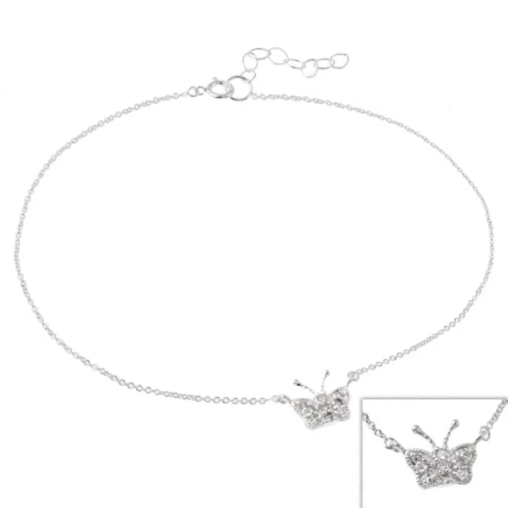 Sterling Silver CZ Butterfly Anklet - Grocery