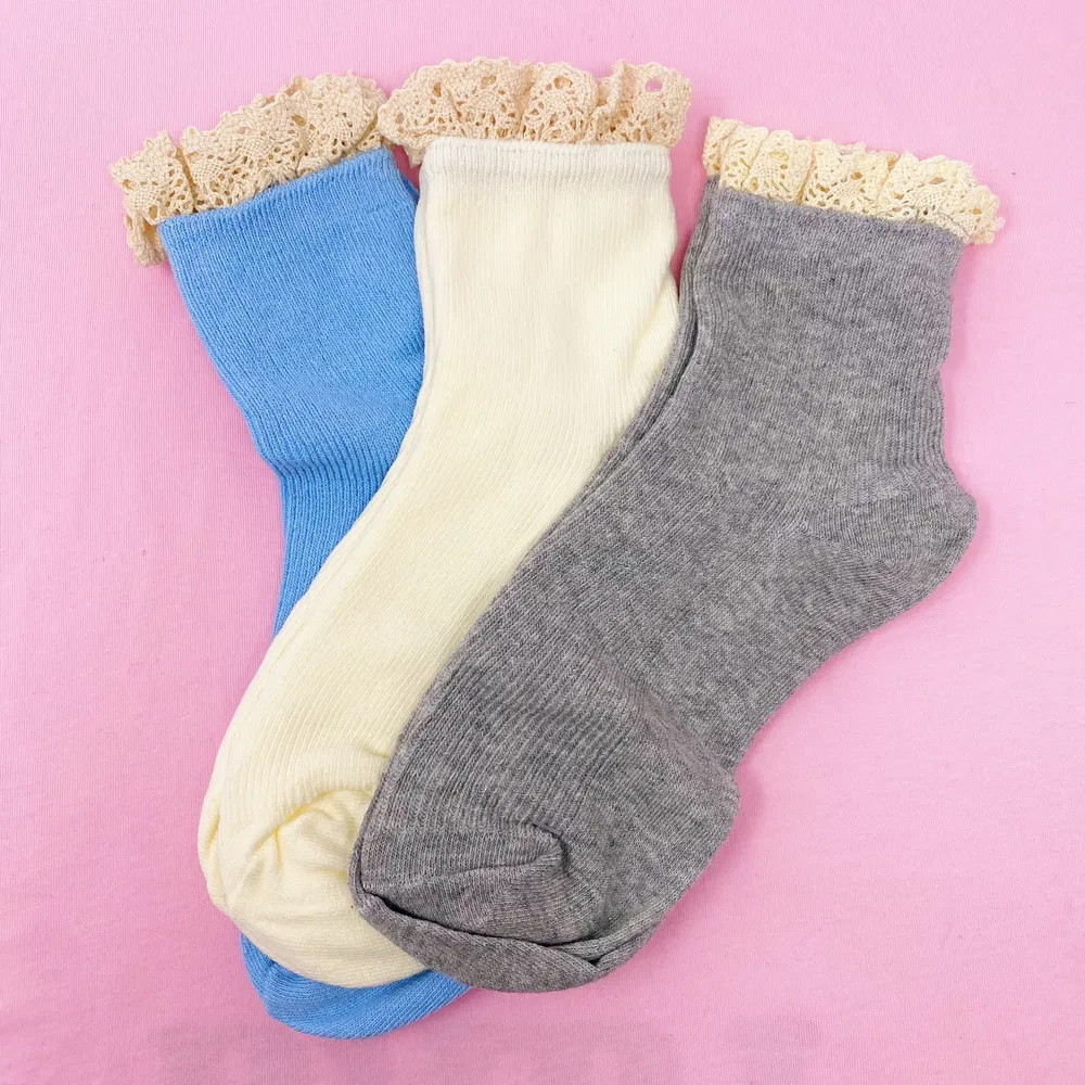 Lace Edge Sock Set - Grocery