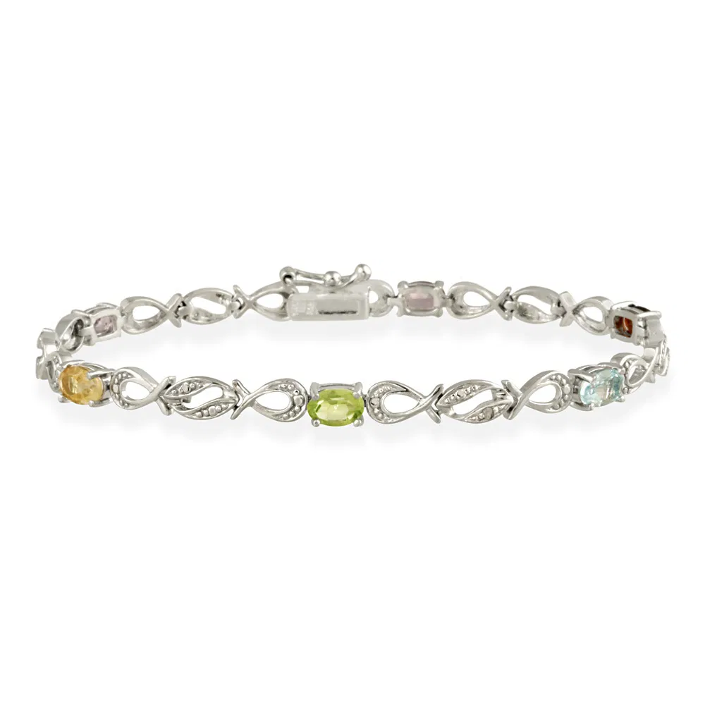 Sterling Silver Multi Gemstone & Diamond Accent Swirl Infinity Bracelet - Grocery
