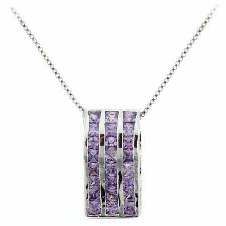 Sterling Silver Amethsyt CZ Rectangle Striped Slide Pendant - Grocery