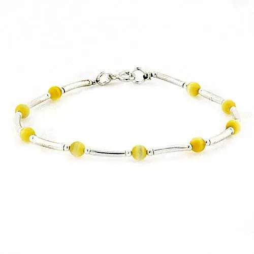 Sterling Silver Yellow Cats Eye Bar & Bead Bracelet - Grocery