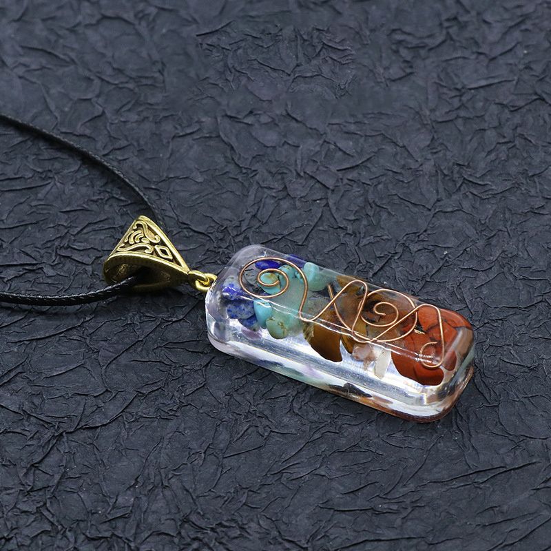 1pc 7 Chakra Crystalized Pendant; Colored Pendant Jewelry Necklace With Leather Lanyard For Men - Grocery