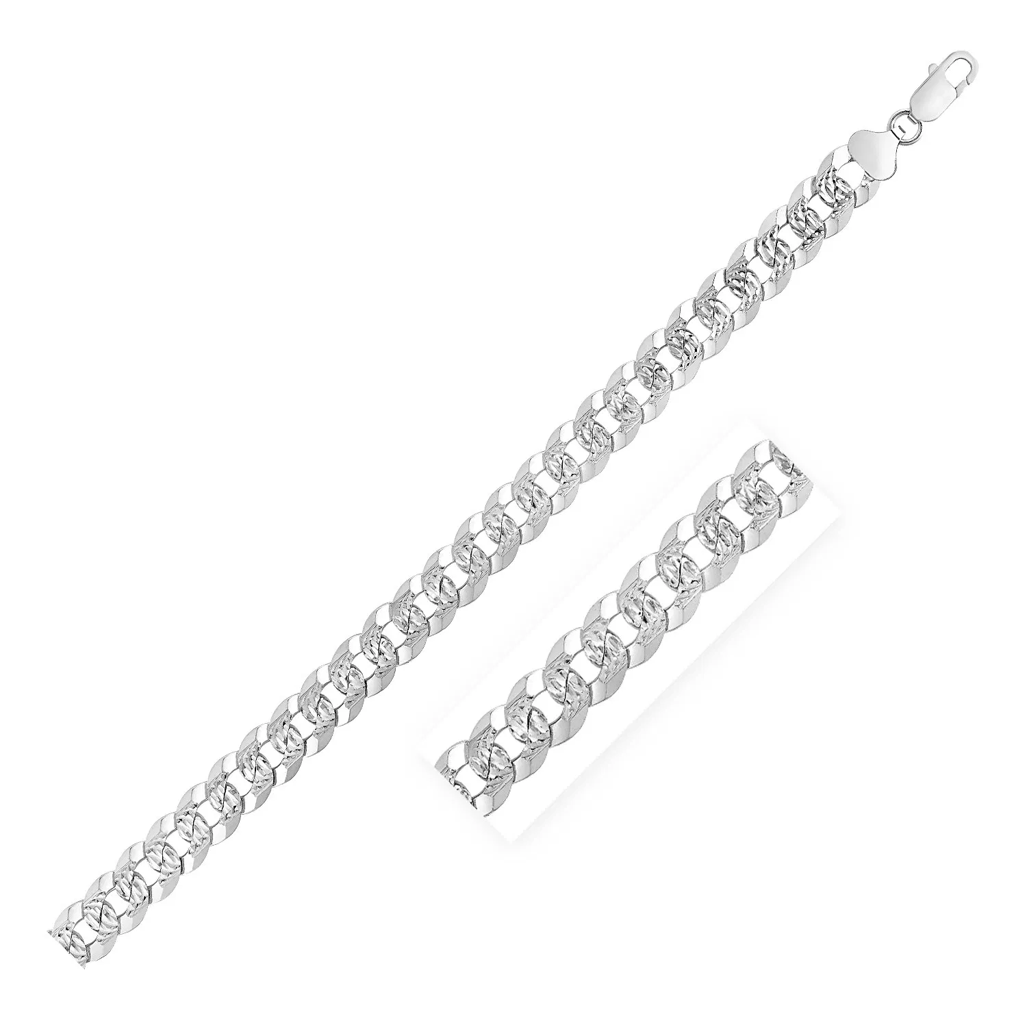 Sterling Silver Rhodium Plated Curb Chain 11mm - Grocery