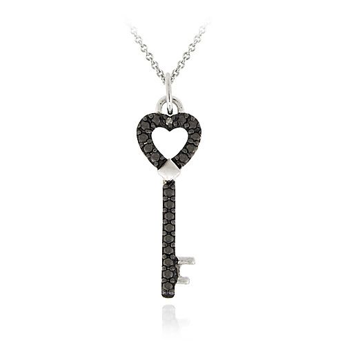 Black Diamond Accent Heart Key Necklace - Grocery