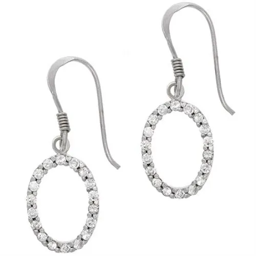 Sterling Silver .925 Diamond cubic zirconia stone cz Oval Earrrings - Grocery