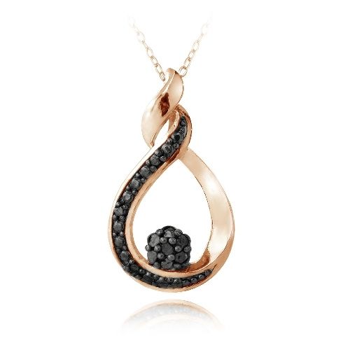 18K Rose Gold over Silver 1/10ct Black Diamond Twisted Teardrop & Flower Necklace - Grocery