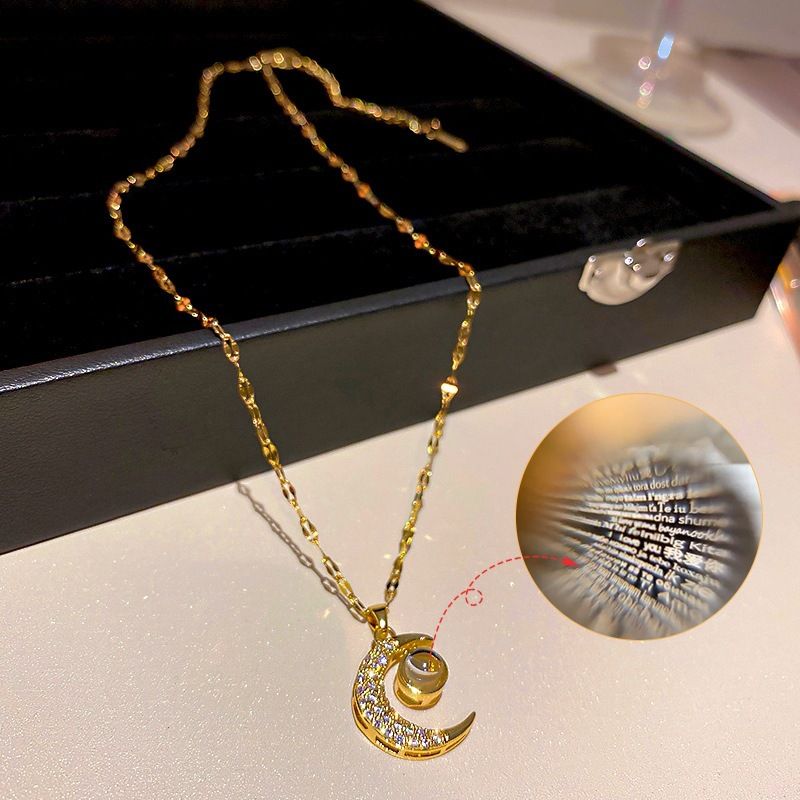 100 Languages I Love You Full Zirconium Moon Pendant Necklace 18k Gold Necklace Party Special - Grocery