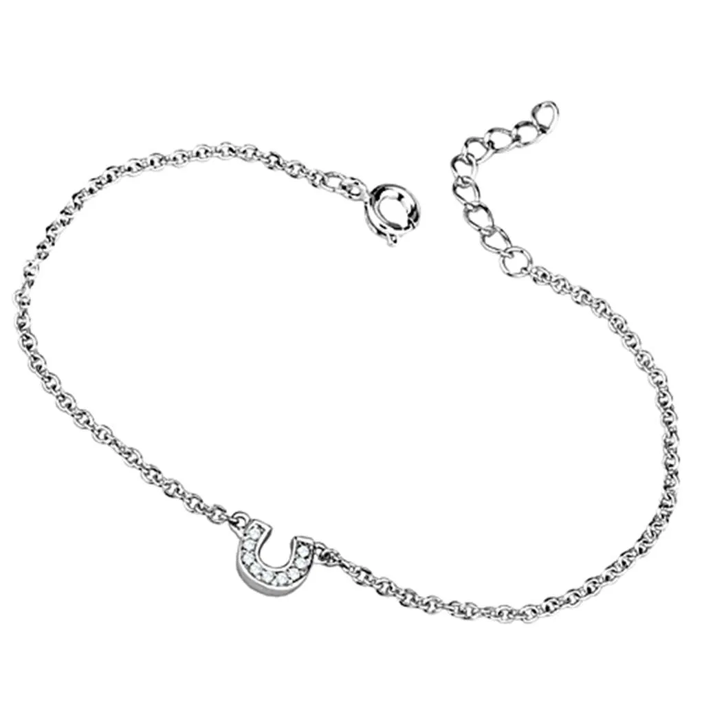 3W710 - Rhodium Brass Bracelet with AAA Grade CZ in Clear - Grocery