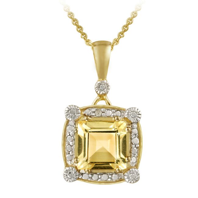 18K Gold over Sterling Silver 2.35ct Citrine & Diamond Accent Square Pendant - Grocery
