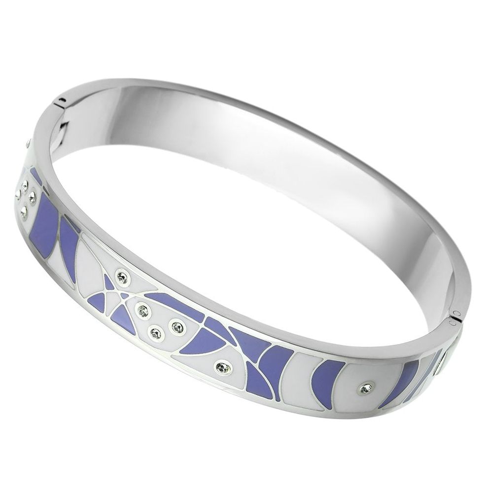 TK781 - High polished (no plating) Stainless Steel Bangle with Top Grade Crystal in Clear - Grocery