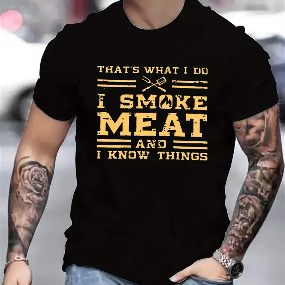 Men's Creative Tops, Casual Short Sleeved Round Neck T-shirts, Summer Outdoor Men's Clothing - Grocery