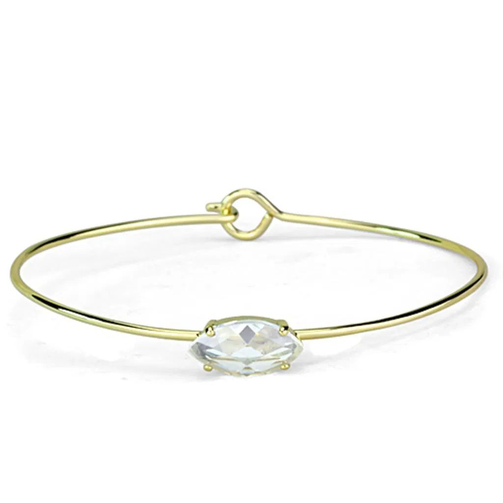 LO3260 - Gold Brass Bangle with AAA Grade CZ in Clear - Grocery